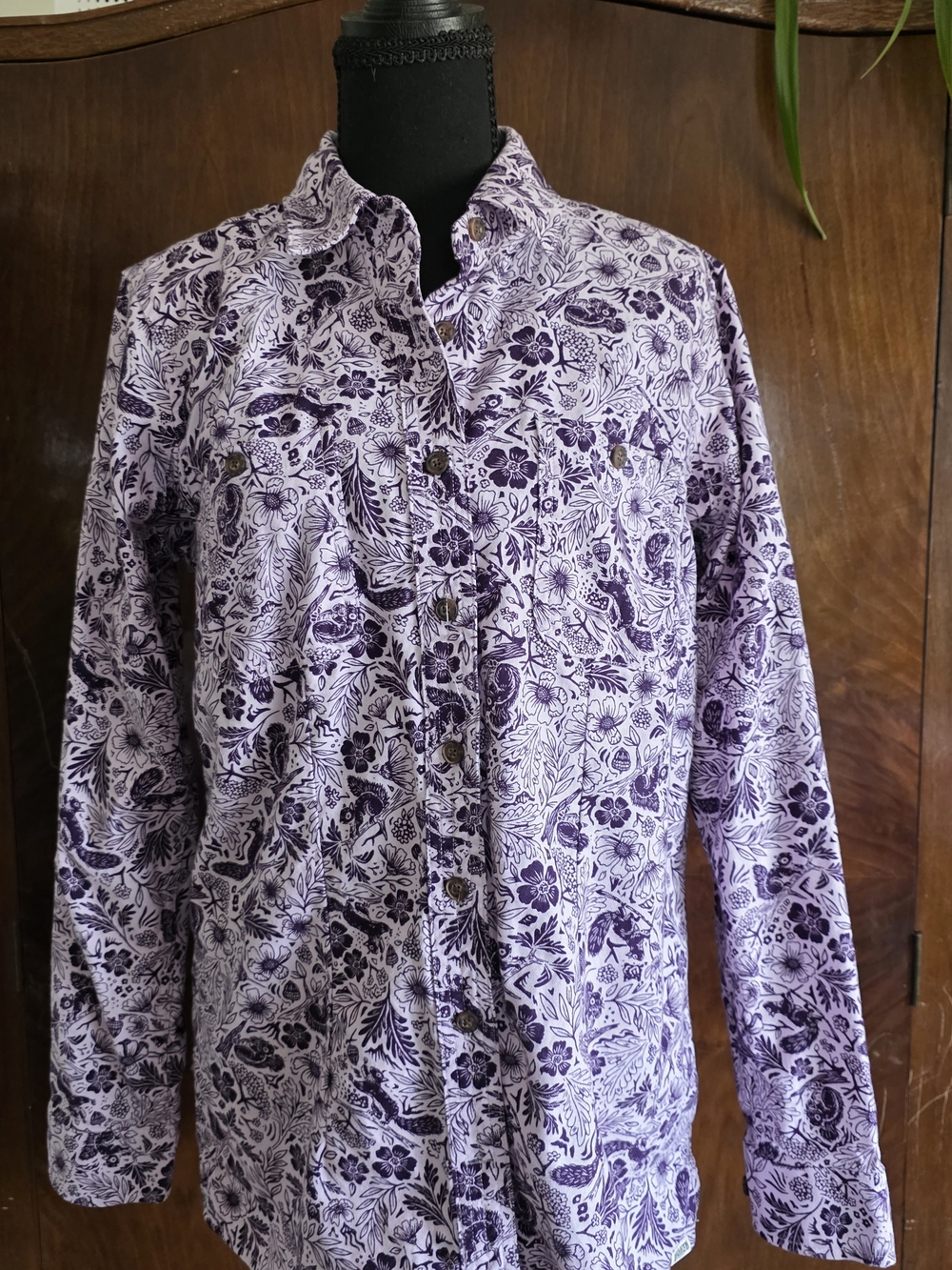 Duluth Free Swinging Flannel Purple Floral Button-Up Shirt, Size S